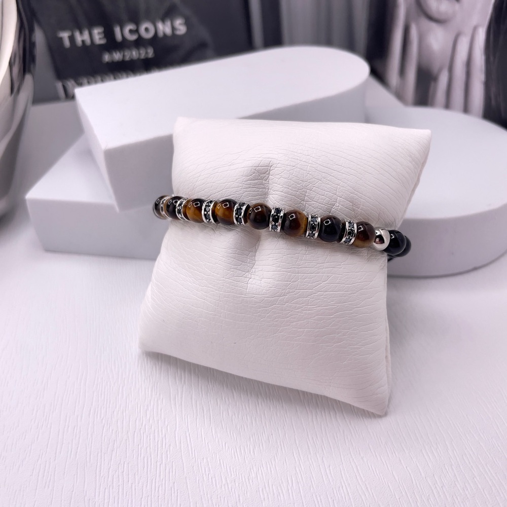 Black Onyx & Tiger Eye Bracelet, Matte Onyx Tiger's Eye & Silver